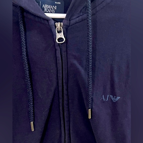 Armani Jeans Men’s Dark Blue Navy Hoodie size L two way zipper - Picture 2 of 10